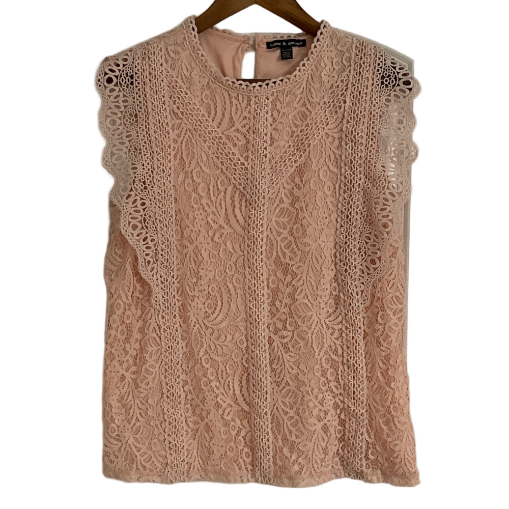 Cable & Gauge Sleeveless Lace Shell Top - Blush Pink Size XL
